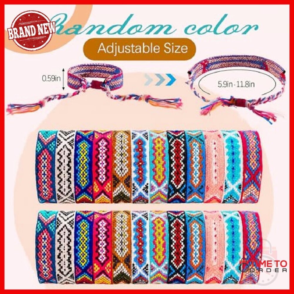 100 Adjustable Woven Friendship Bracelets Set Sliding Knot Closure - Picture 3 of 8